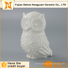 Glazed White Owl Shape Ceramic Animal Figure for Home Decoration